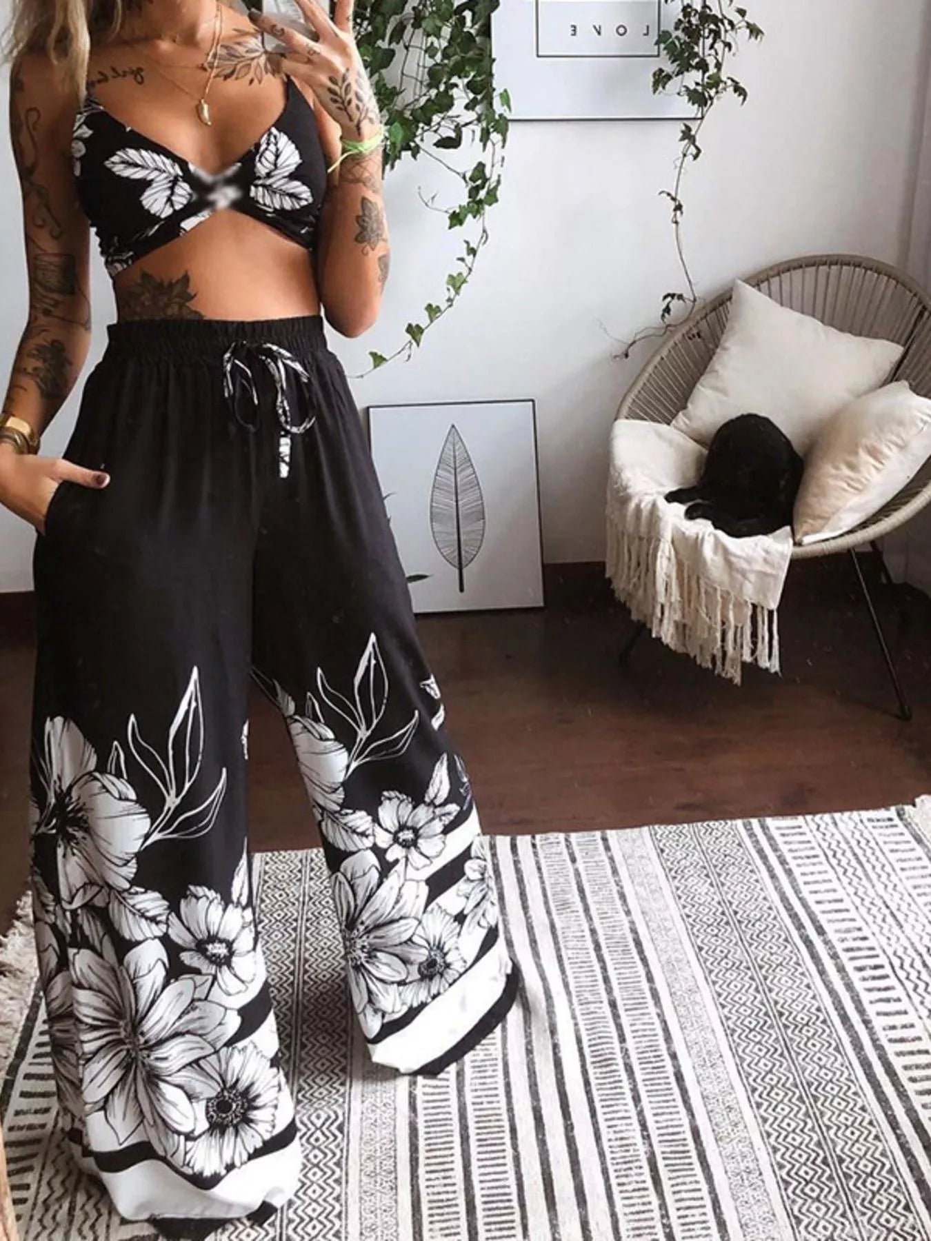 Hazel Blues® |  Boho Butterfly Print Top and Pants Set