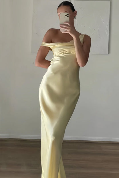 Fuchsia - One Shoulder Sheath Satin Long Prom Dresses