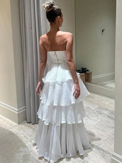 Cute A-Line  Chiffon Strapless Tiered Wedding Dresses