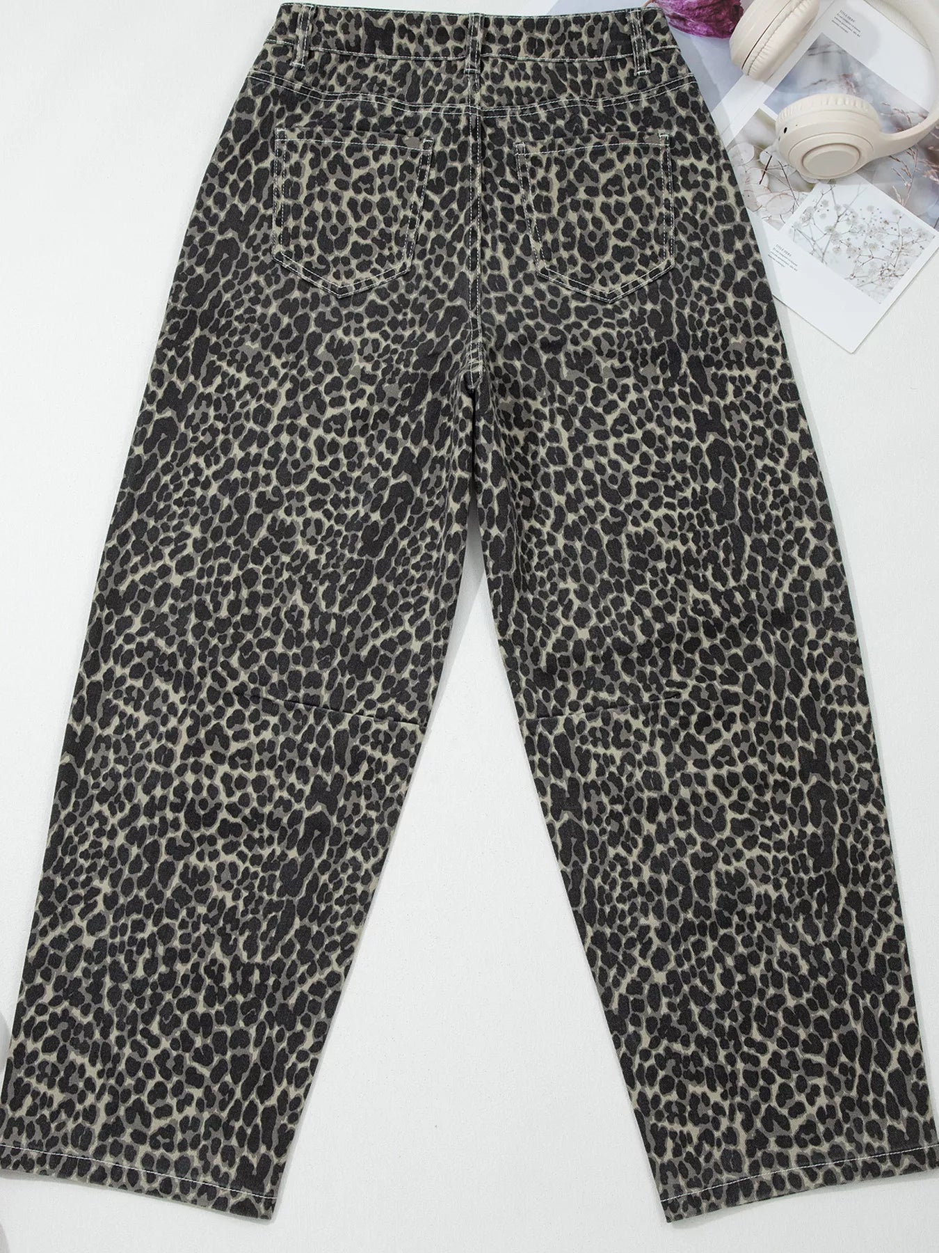 Hazel Blues® |  Leopard Print High Waist Barrel Jeans