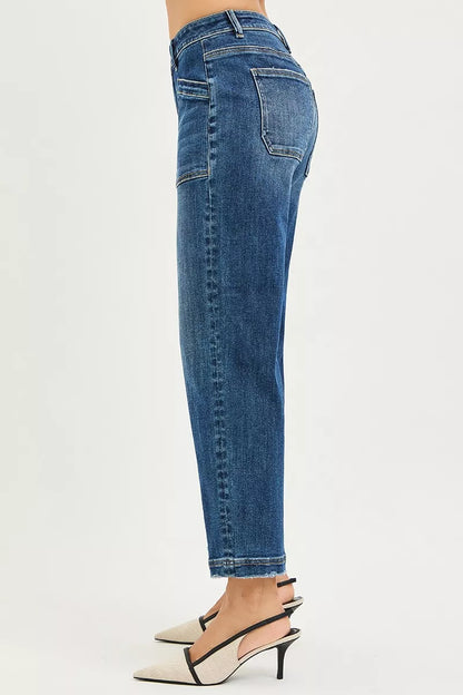 Hazel Blues® |  RISEN Slouchy Cropped Baggy Jeans with Front Patch Pocket