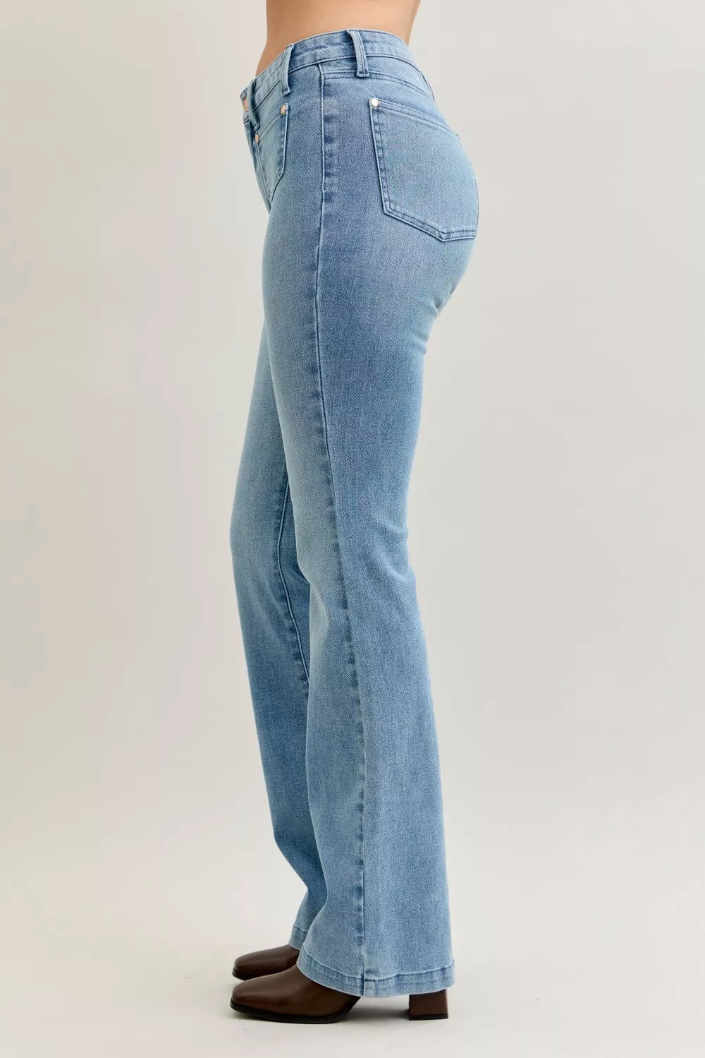 Hazel Blues® | Judy Blue Mid Rise Bootcut Jeans with Contrast Wash & Front Patch Pockets