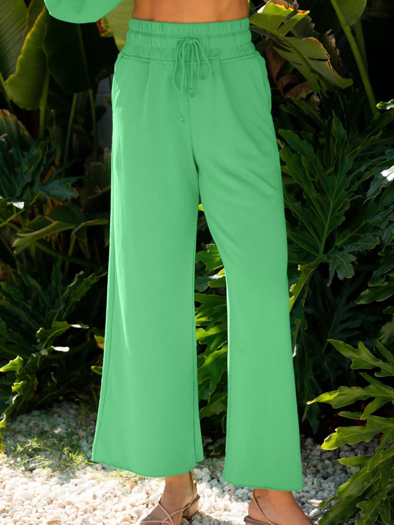 Hazel Blues® |  Drop Shoulder Puff Sleeve Crop Top and Drawstring Wide Leg Pants Set