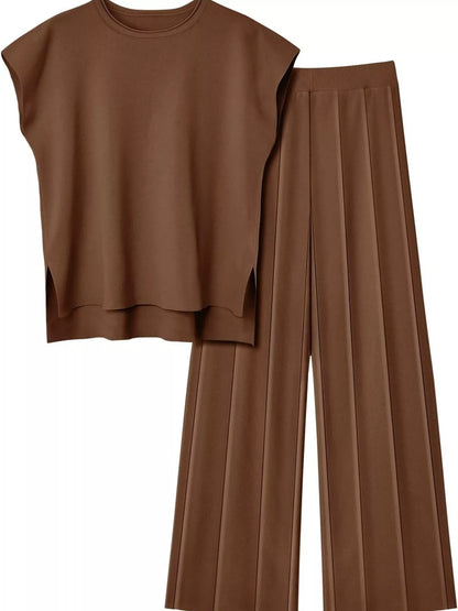 Hazel Blues® |  Casual Solid Color Cap Sleeve Top and Pants Knit Set