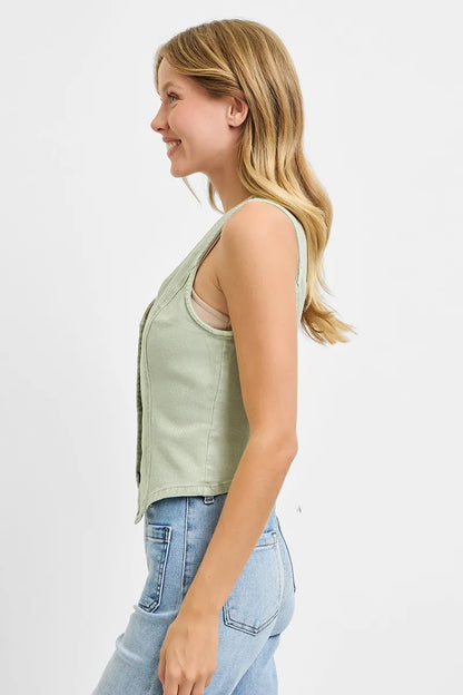 Hazel Blues® | RISEN V Neck Button Down Vest