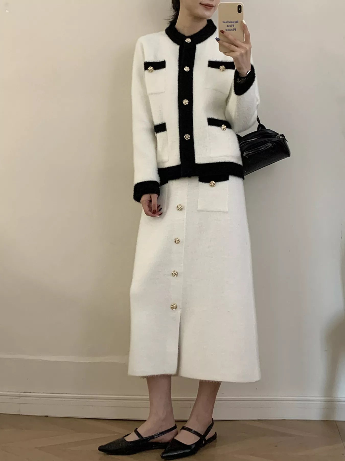 Hazel Blues® |  Contrast Trim Jacket and Skirts Sweater Set