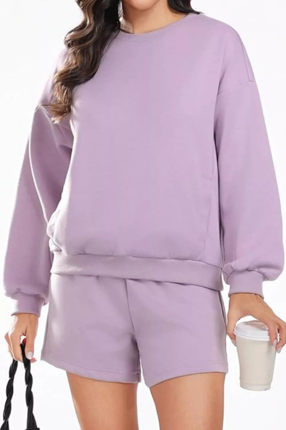 Hazel Blues® |  Round Neck Sweatshirt and Shorts Set