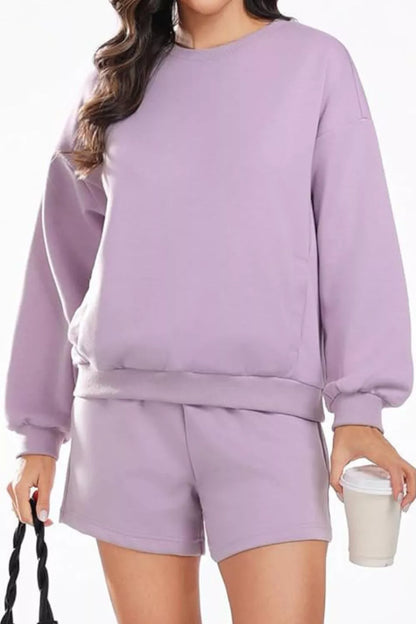Hazel Blues® |  Round Neck Sweatshirt and Shorts Set