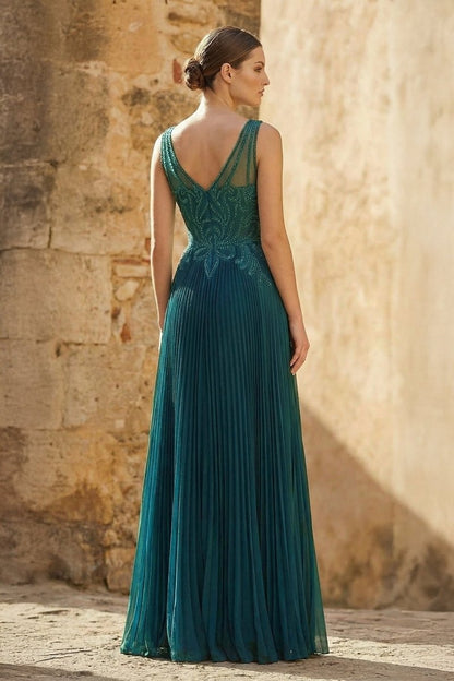 Dark Green A-line V-neck Chiffon Prom Dress