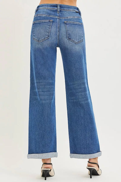 Hazel Blues® | RISEN High Rise Relaxed Fit Ankle Straight Cuff Jeans