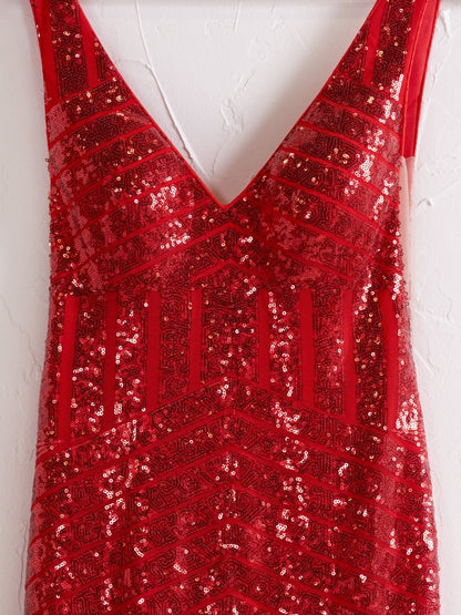 Deep V Neck Pink Sequins Mermaid Long Prom Dress