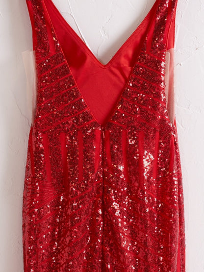 Deep V Neck Pink Sequins Mermaid Long Prom Dress