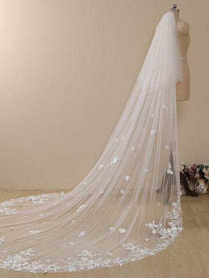 Delicate Flower Lace Cathedral Veil Bridal Veil Wedding Veil