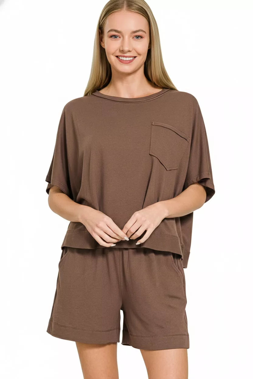 Hazel Blues® |  Zenana Exposed Seam Boxy Top & Shorts Set