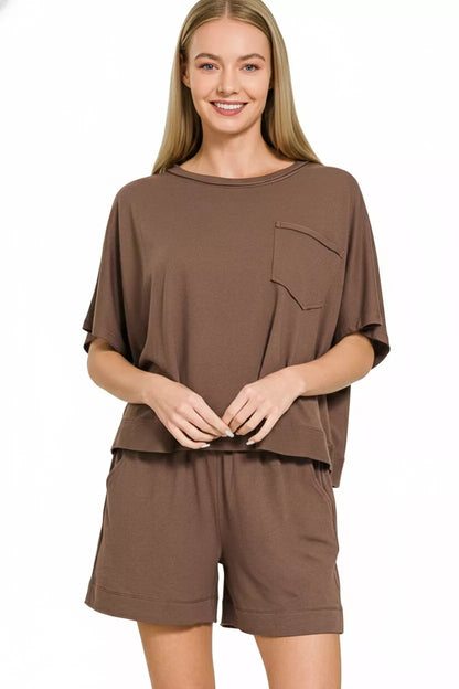 Hazel Blues® |  Zenana Exposed Seam Boxy Top & Shorts Set