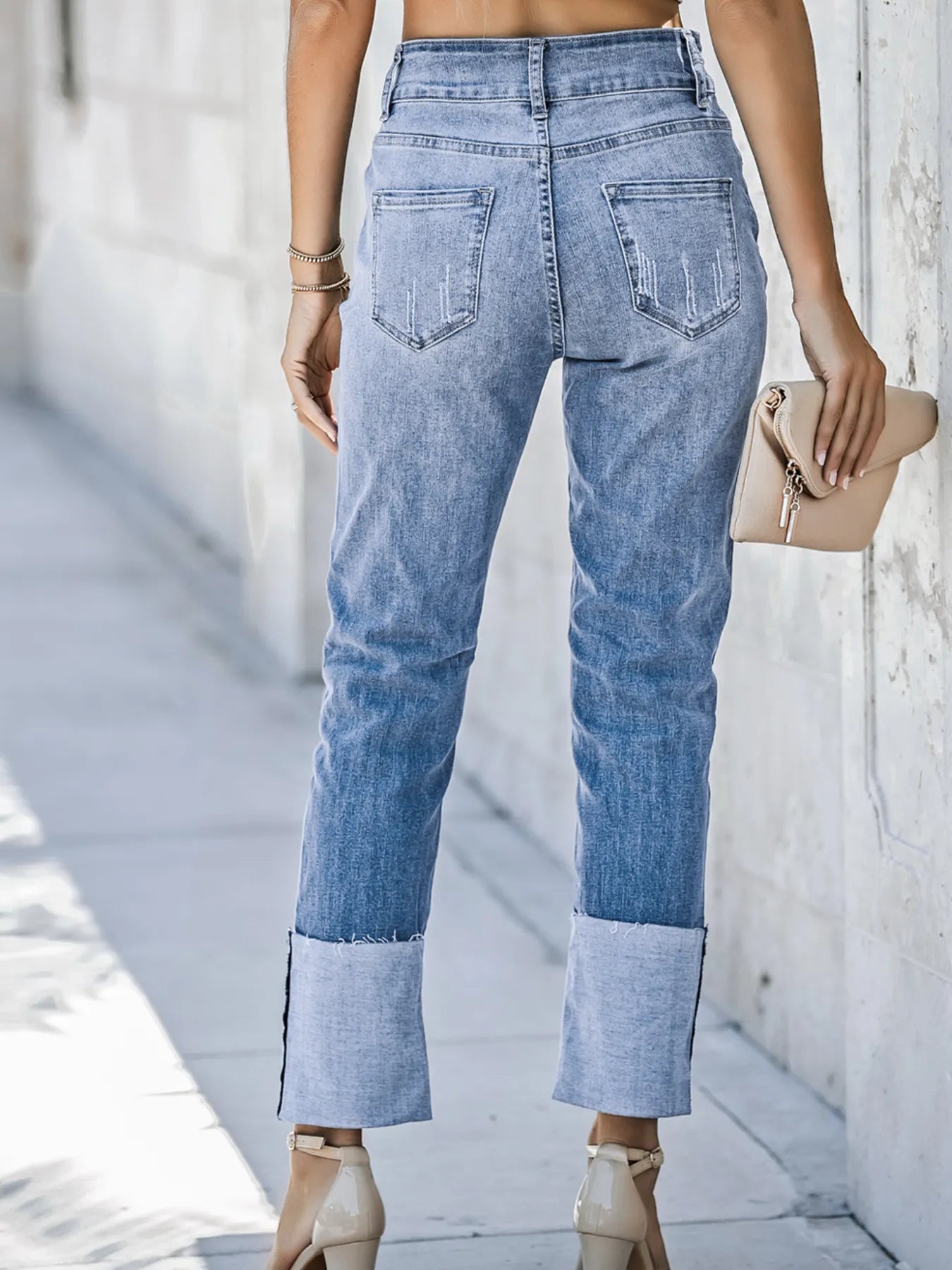 Hazel Blues® |  High Waist Distressed Straight Leg Jeans