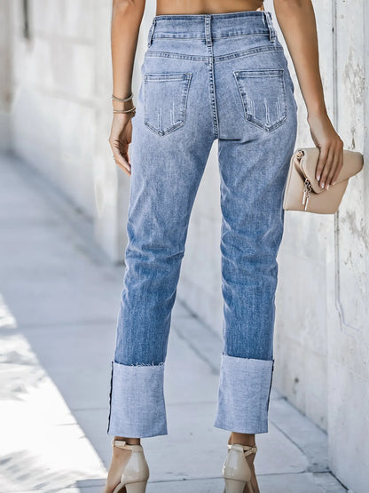 Hazel Blues® |  High Waist Distressed Straight Leg Jeans