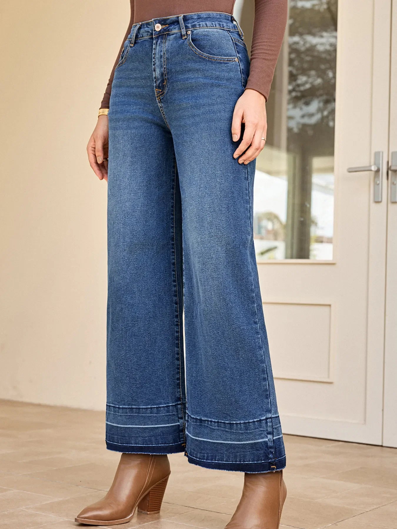 Hazel Blues® |  High Waist Wide Leg Washed Jeans