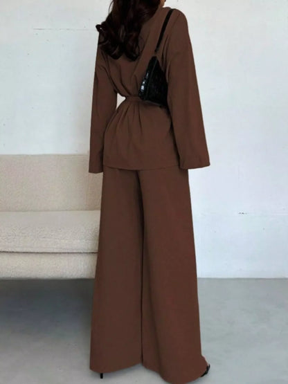 Hazel Blues® |  Front Tied Shirt and Wide-Leg Pants Set