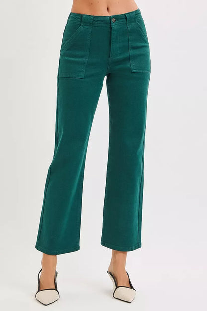 Hazel Blues® |  RISEN High Rise Ankle Flare Patch Pocket Jeans