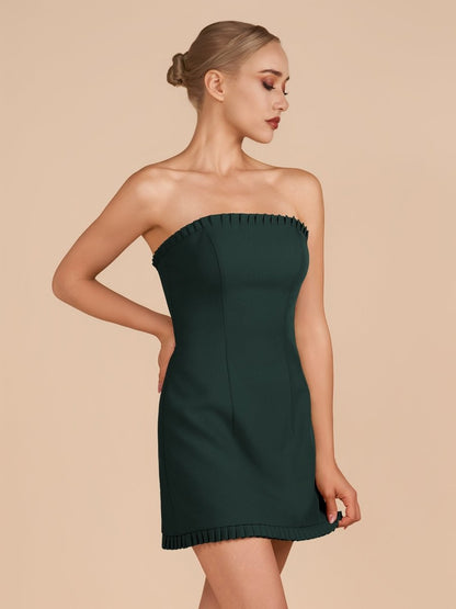 Dark Green - A-Line Strapless Ruffles Short Homecoming Dresses