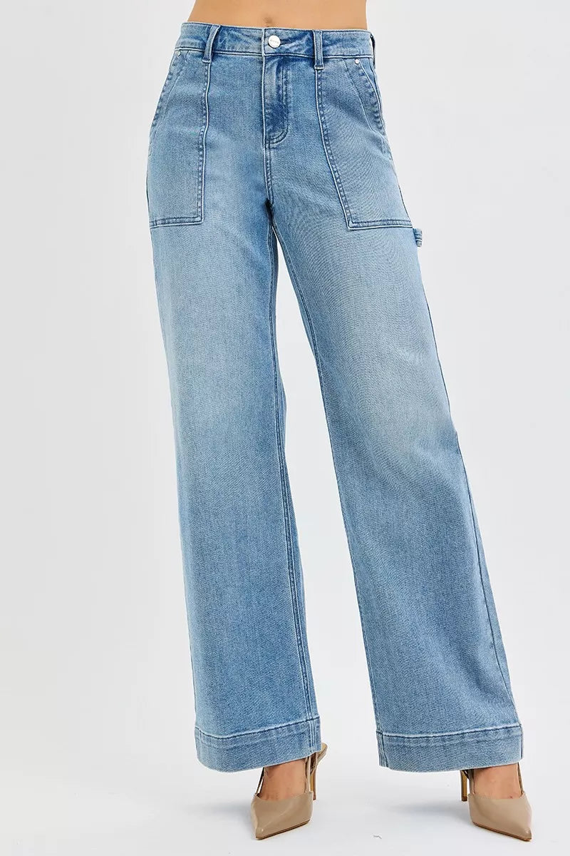 Hazel Blues® | RISEN High Rise Straight Leg Jeans with Front Pockets