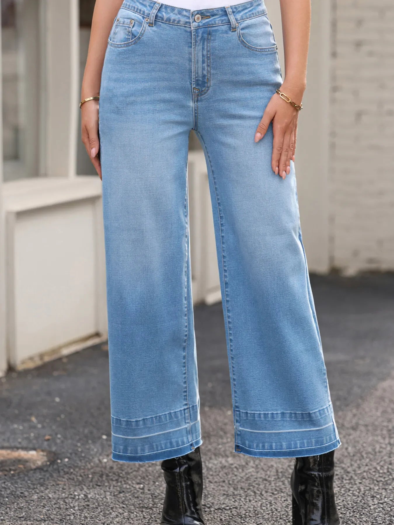Hazel Blues® |  High Waist Wide Leg Washed Jeans