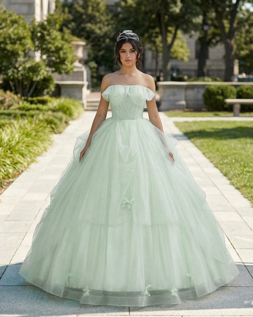 Elegant 3D Flowery Sage Green Tulle Fairy Ball Gown