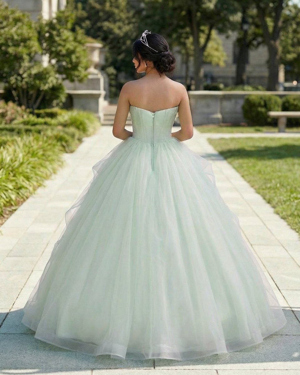 Elegant 3D Flowery Sage Green Tulle Fairy Ball Gown