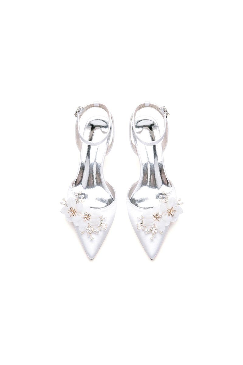 Elegant Ankle Strap Pointed Toe High Heels with Rhinestone Flower