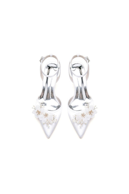 Elegant Ankle Strap Pointed Toe High Heels with Rhinestone Flower