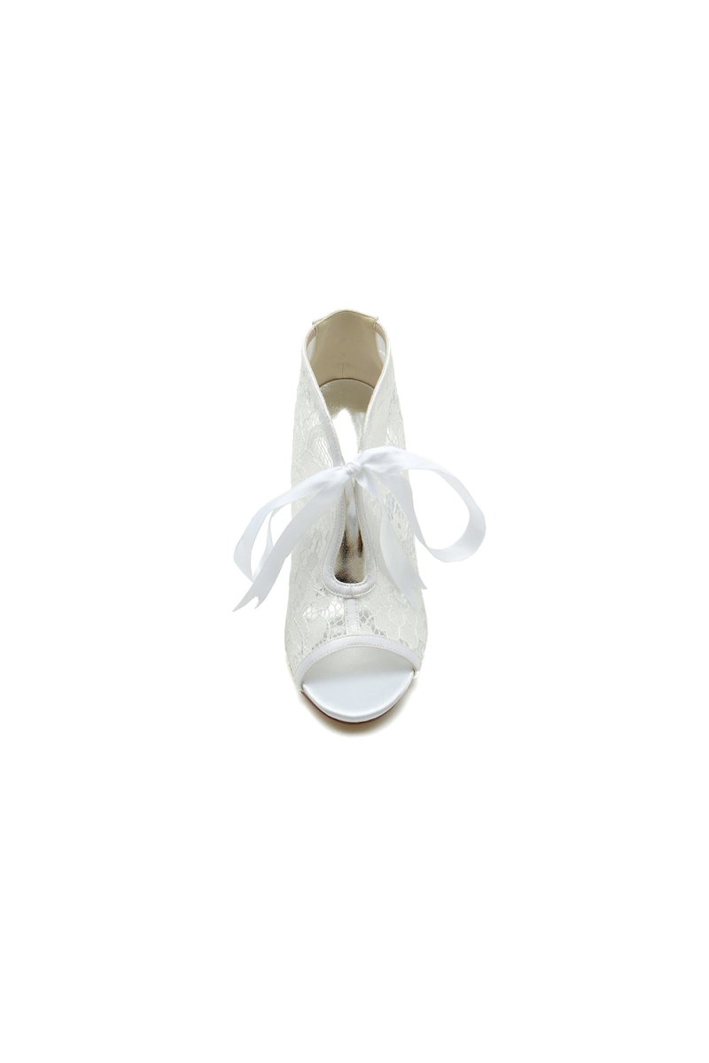 Elegant Lace Bow White High Heels