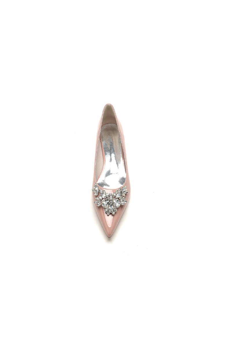 Elegant Black Pointed-Toe Flats with a Crystal Ornament