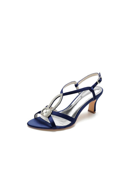 Elegant Royal Blue Satin Peep-Toe Pump with Silver Ornament