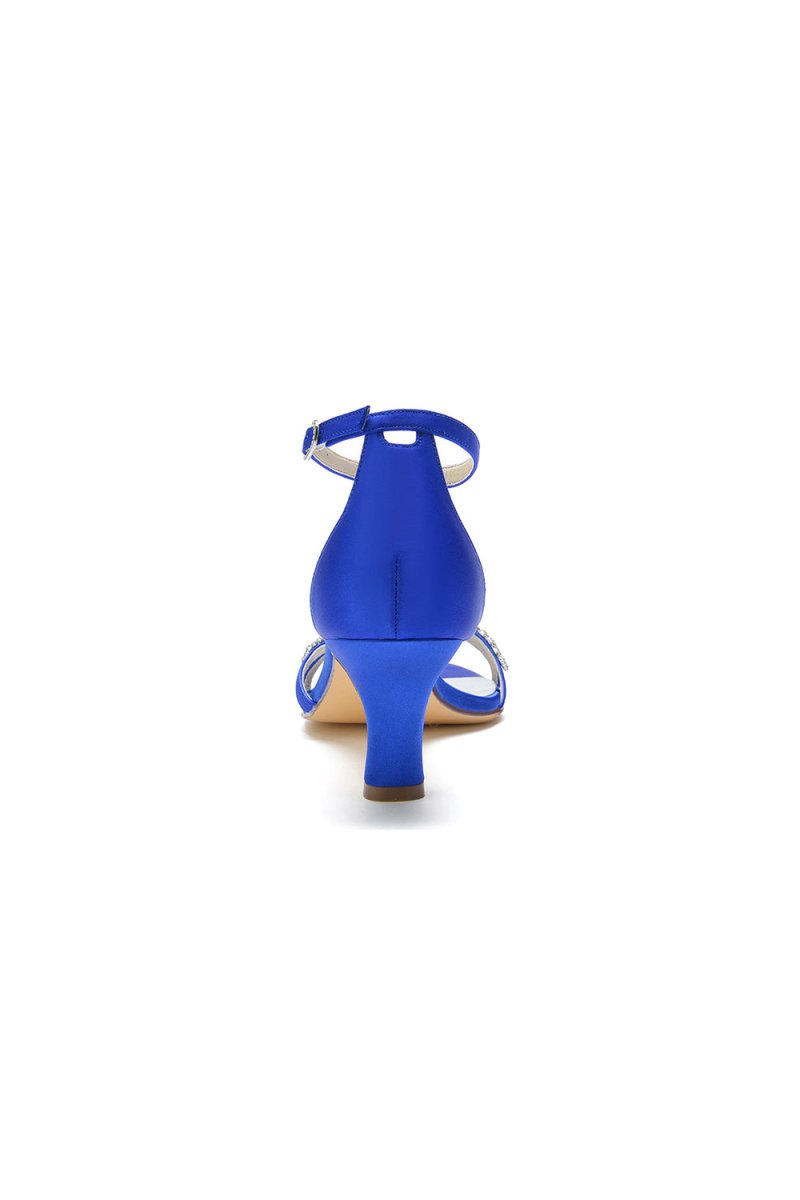 Elegant Blue Satin Pump with Silver Chain and Rhinestone Accents