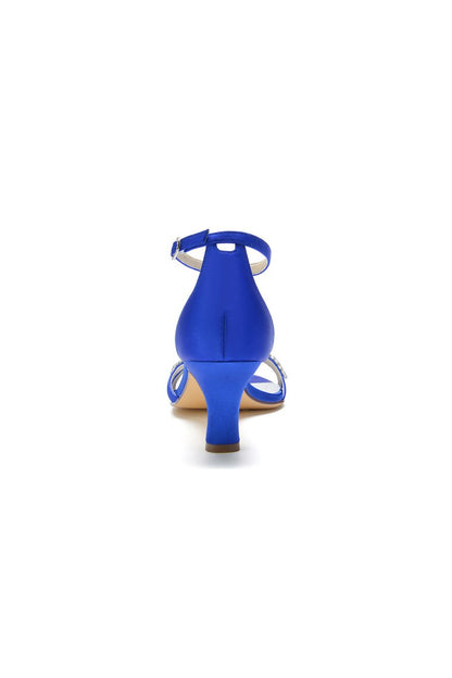 Elegant Blue Satin Pump with Silver Chain and Rhinestone Accents