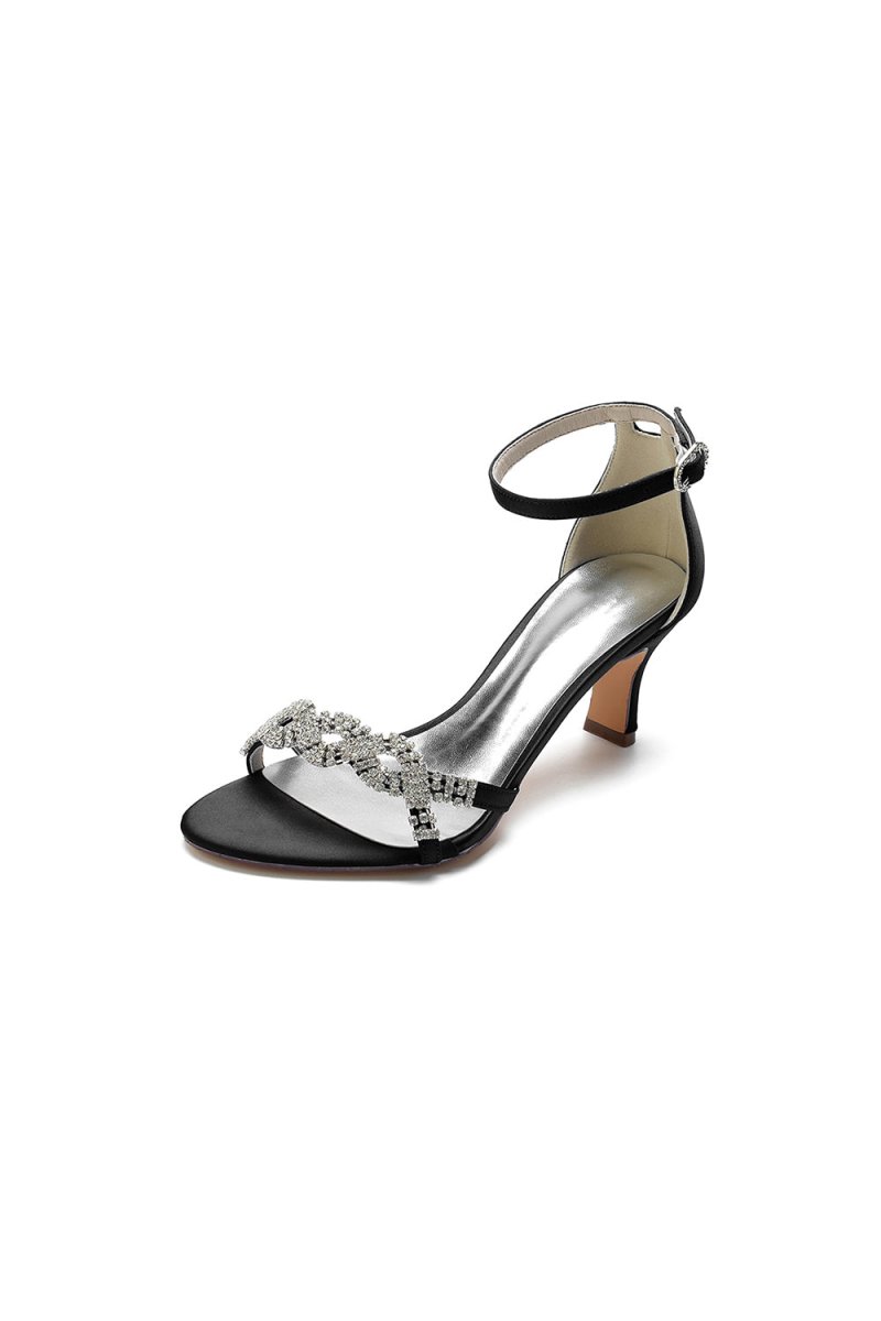 Elegant Blue Satin Pump with Silver Chain and Rhinestone Accents