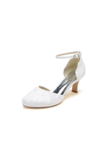 Elegant White Lace High Heels with Hollow-out Design