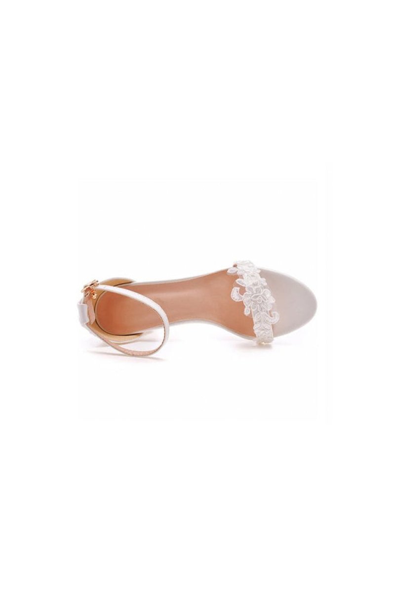 Elegant White Lace Open Toe Ankle-strap Block Heels