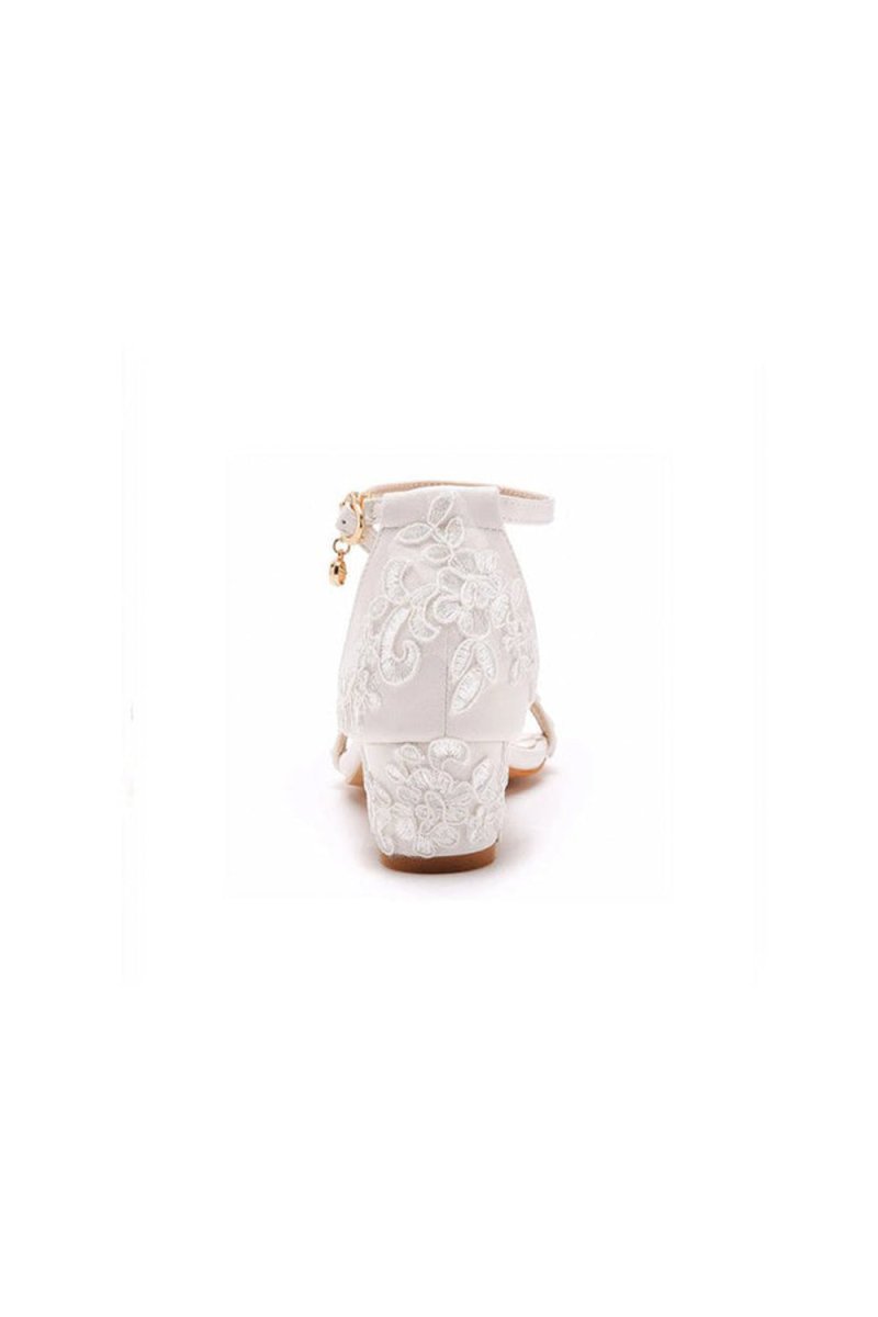 Elegant White Lace Open Toe Ankle-strap Block Heels