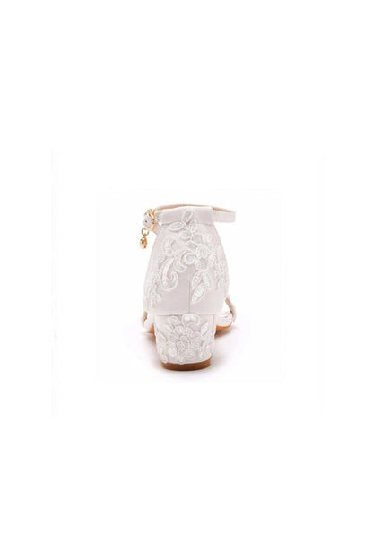 Elegant White Lace Open Toe Ankle-strap Block Heels