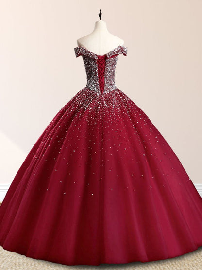 Emerald Green Off The Shoulder Tulle Quinceanera Dresses With Beadings