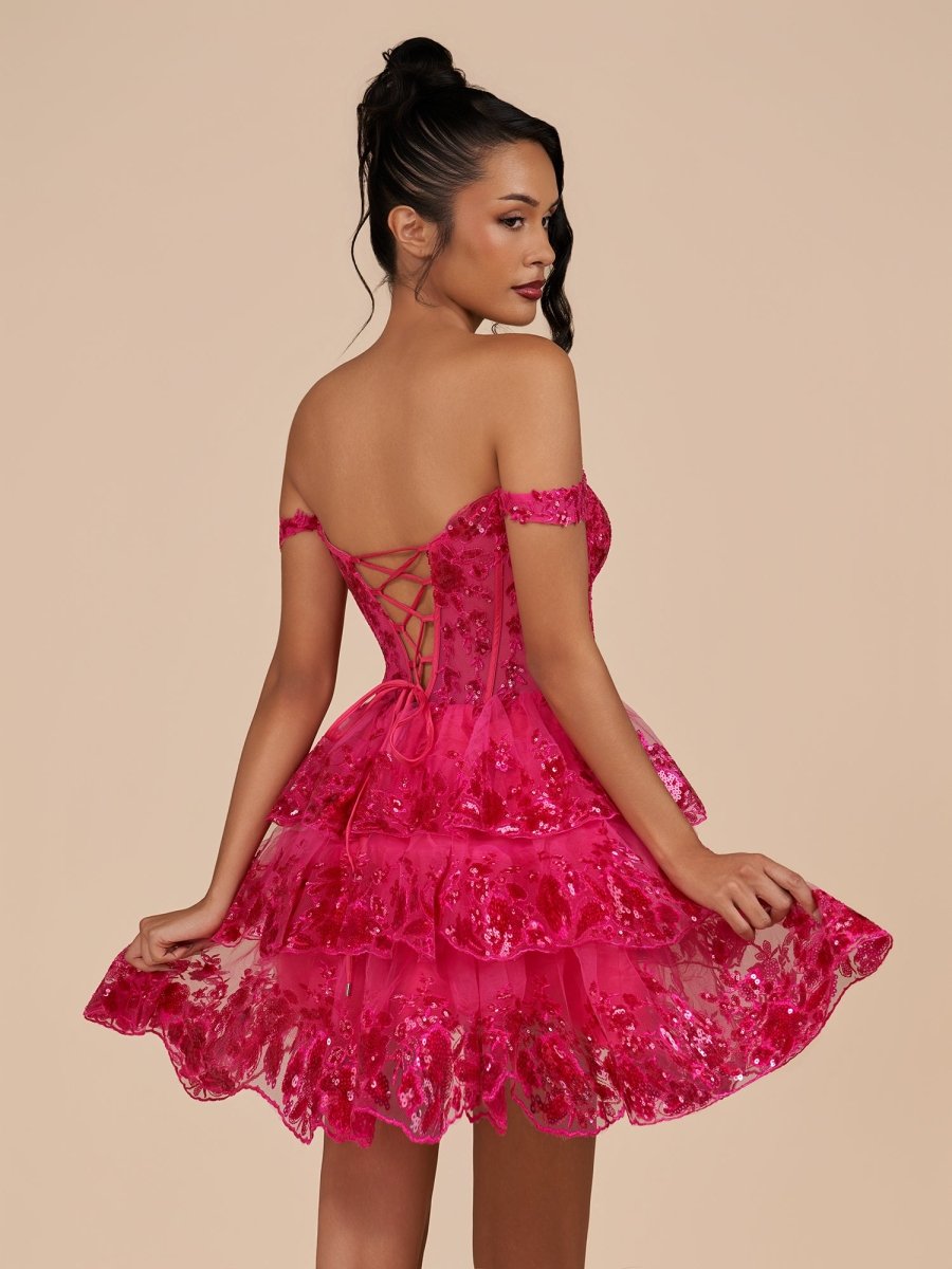 Fuchsia - A-Line Sweetheart Tiered Short Short Homecoming & Cocktail Dresses