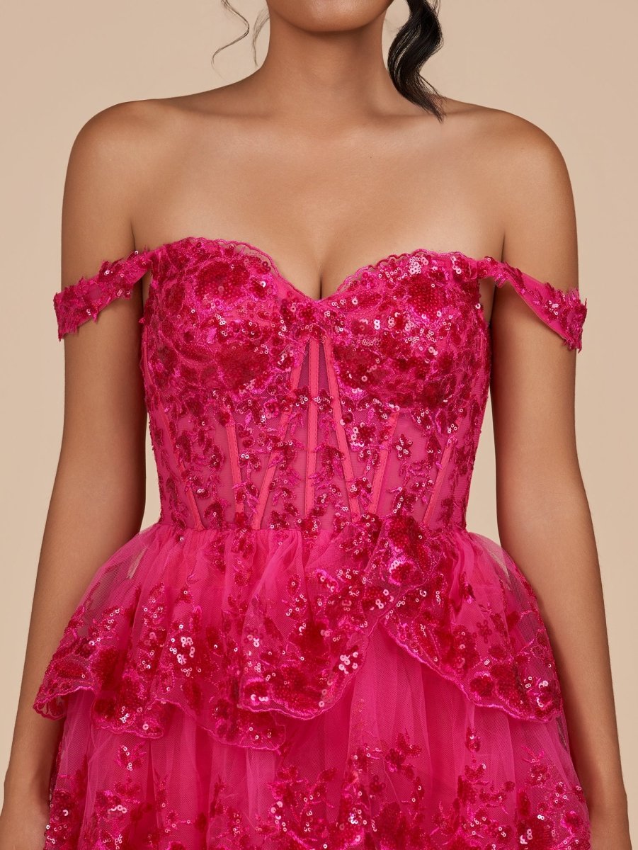 Fuchsia - A-Line Sweetheart Tiered Short Short Homecoming & Cocktail Dresses
