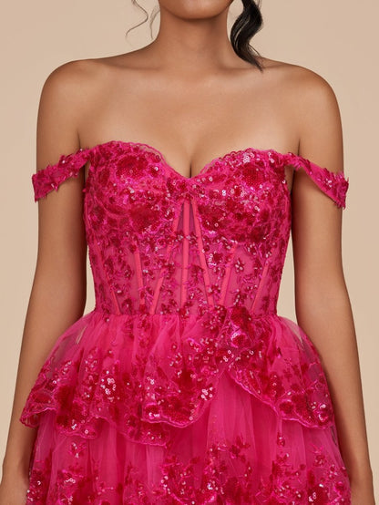 Fuchsia - A-Line Sweetheart Tiered Short Short Homecoming & Cocktail Dresses