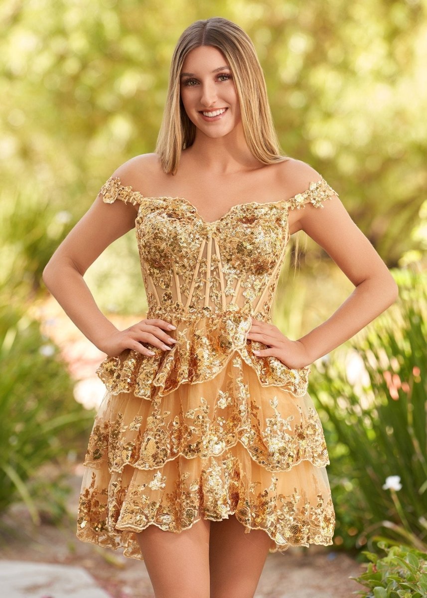 Gold - A-Line Sweetheart Tiered Short Homecoming & Cocktail Dresses
