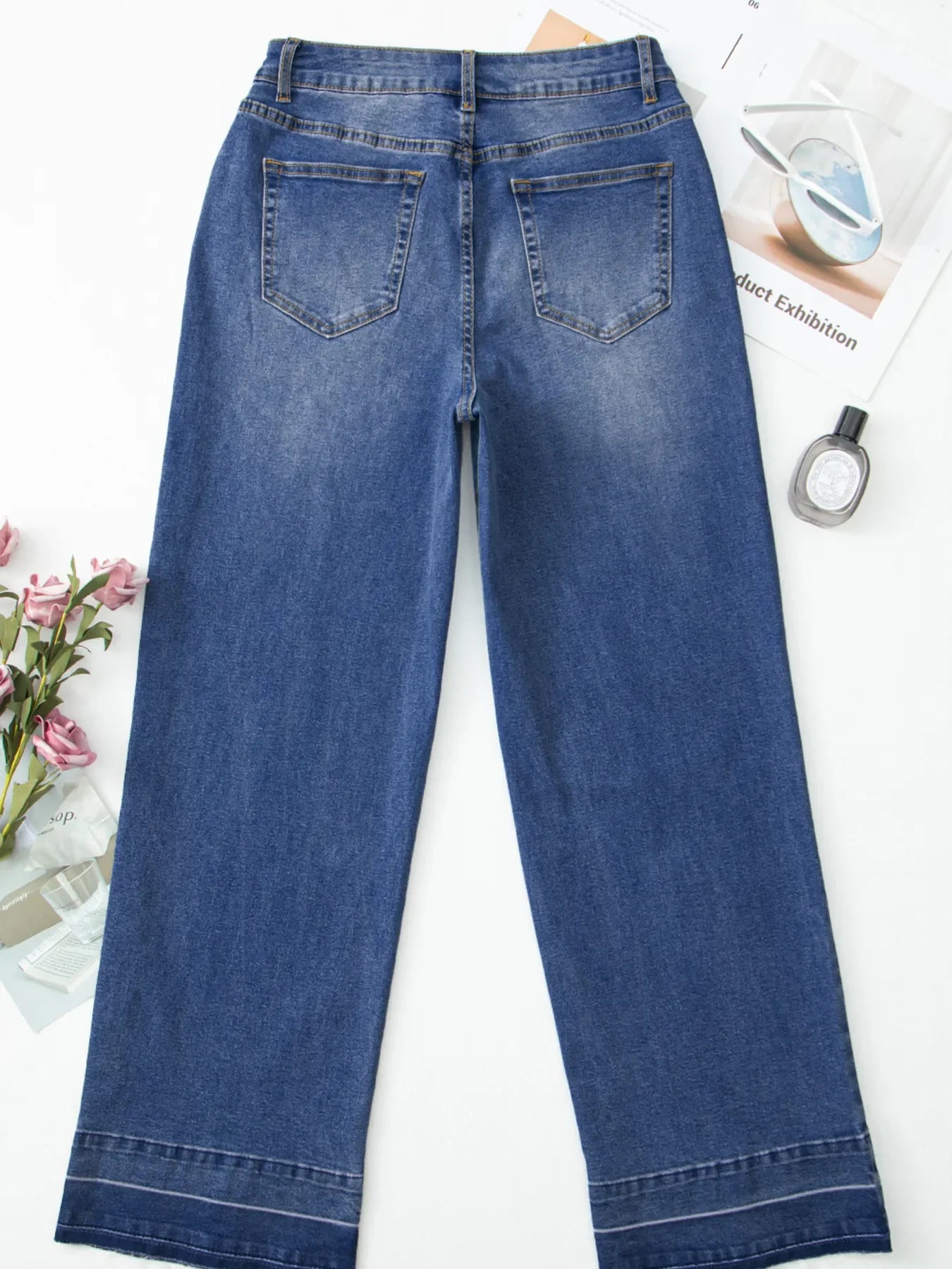 Hazel Blues® |  Raw Hem Unique Cuffs Straight High Rise Loose Jeans