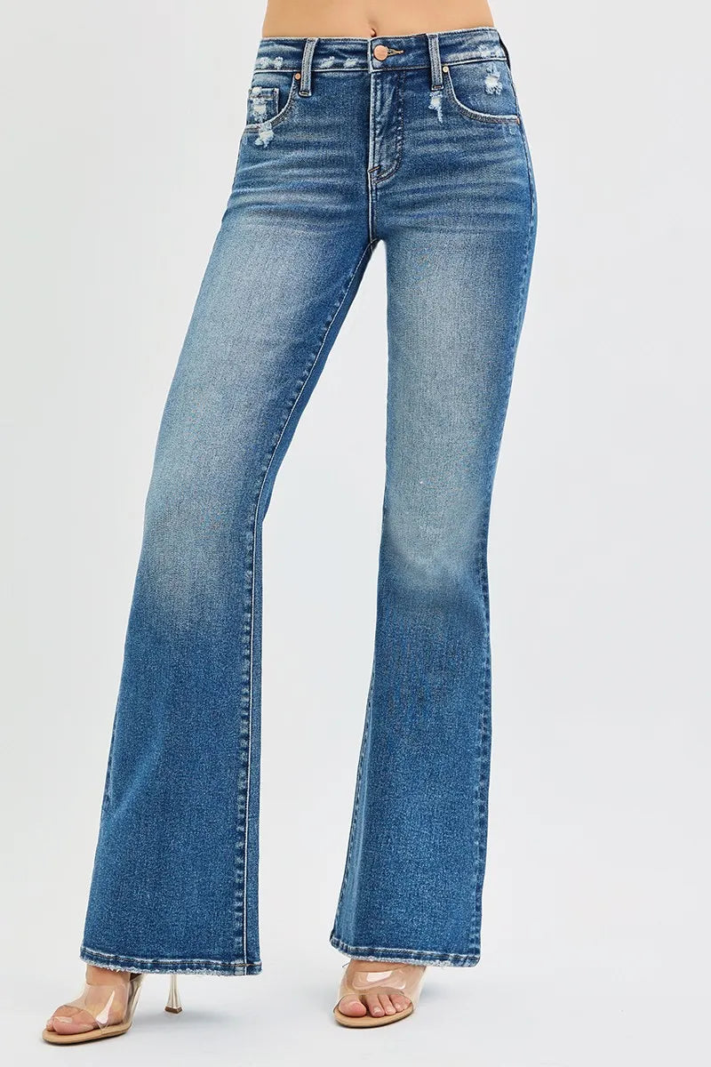 Hazel Blues® | RISEN Tummy Control High Rise Flare Jeans