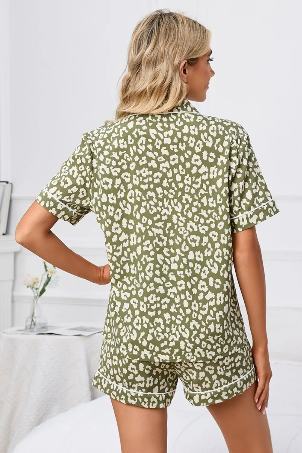 Hazel Blues® | Leopard Short Sleeve Top and Shorts Lounge Set