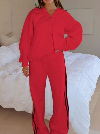 Hazel Blues® |  Zip Up Hoodie and Striped Pants Set